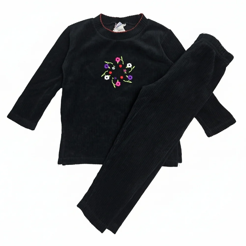 Vintage McKids McDonald’s 3T Black Corduroy Floral Embroidered 2pc Set